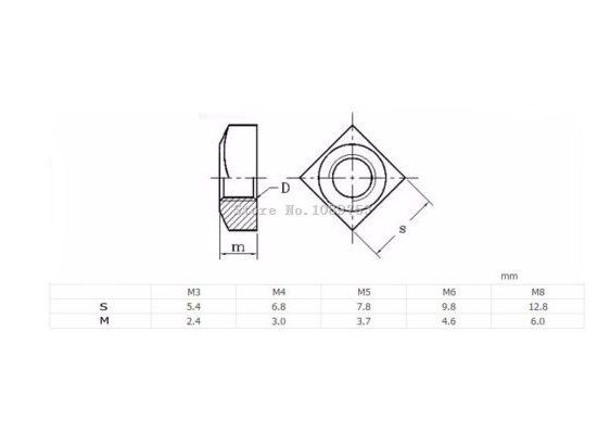 Tuerca Cuadrada Acero Inoxidable M4/M5 x10 Tuerca Cuadrada Acero Inoxidable M4/M5 x10 - Imagen 2