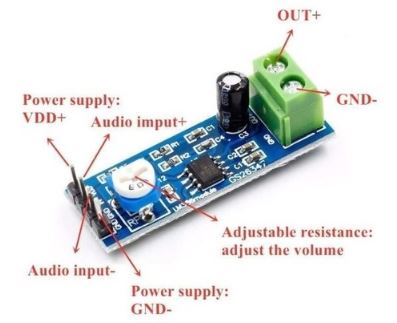 Modulo Amplificador Audio LM386 pines 