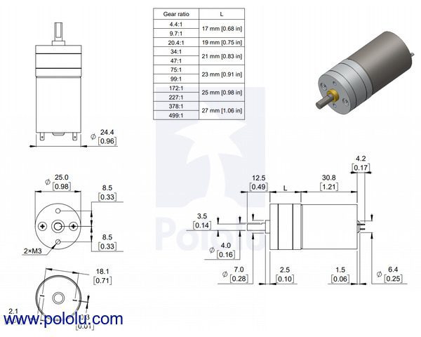 Motorreductor 34:1 25Dx52Lmm MP 12V Original Pololu Item #3228 Motorreductor 34:1 25Dx52Lmm MP 12V Original Pololu Item #3228 - Imagen 3