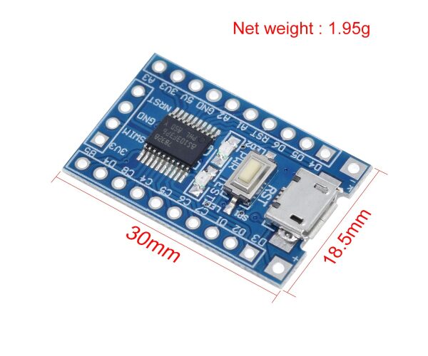 Tarjeta de desarrollo STM8S103F3P6 / STM8 16MHz Dimensiones de Tarjeta de desarrollo STM8S103F3P6