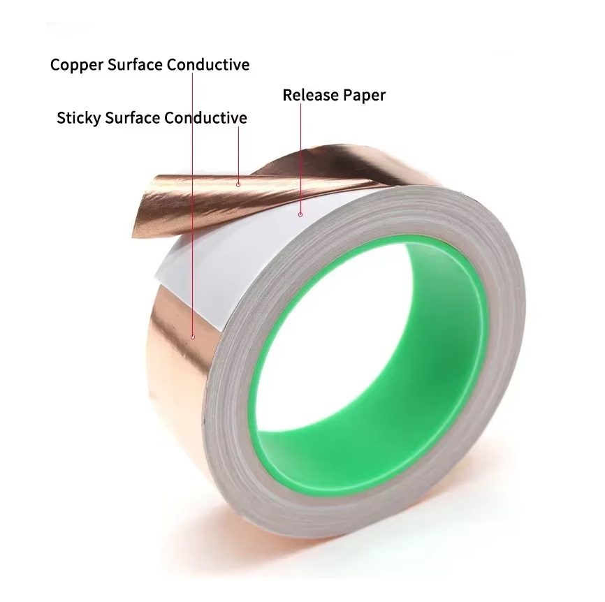 Cinta de Cobre Conductiva Doble Cara con Adhesivo 20M - 10mm | Blindaje EMI para Circuitos DIY y Soldadura Cinta de Cobre Conductiva Doble Cara con adhesivo para blindaje EMI y conexiones electrónicas