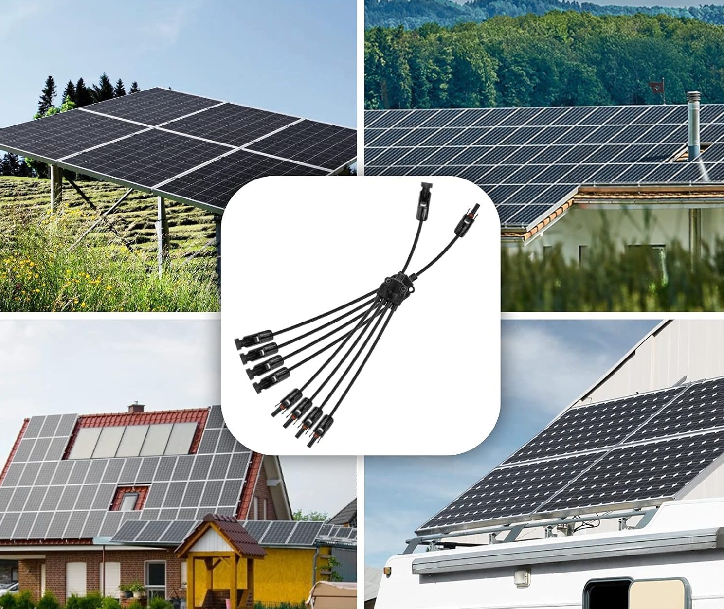 Conector MC4 en Y (Macho + Hembra) para Panel Solar 4 en 1 – Cable Solar Splitter Conector MC4 en Y 4 en 1 macho y hembra para conexión de paneles solares en paralelo