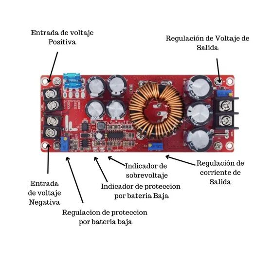 Convertidor DC-DC Boost 1200W 20A Ultra Potente 8-60V a 12-83V Pinout de Convertidor DC-DC Boost 1200W 20A 8-60V a 12-83V