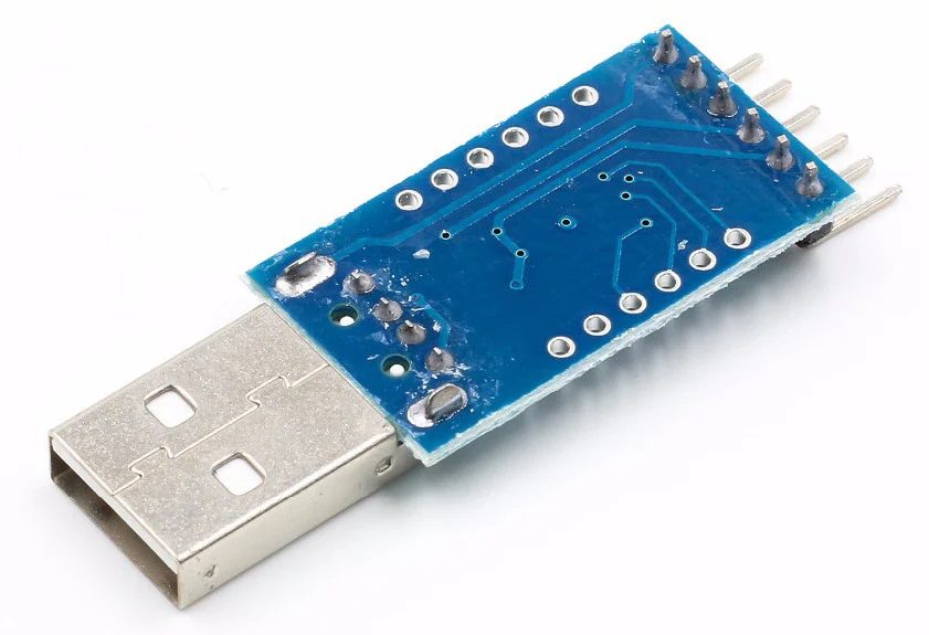 Módulo USB 2.0 a TTL UART CP2104 6 Pines con Cables Dupont Cara inferior de Módulo USB 2.0 a TTL UART CP2104 6 Pines con Cables Dupont para programación serial