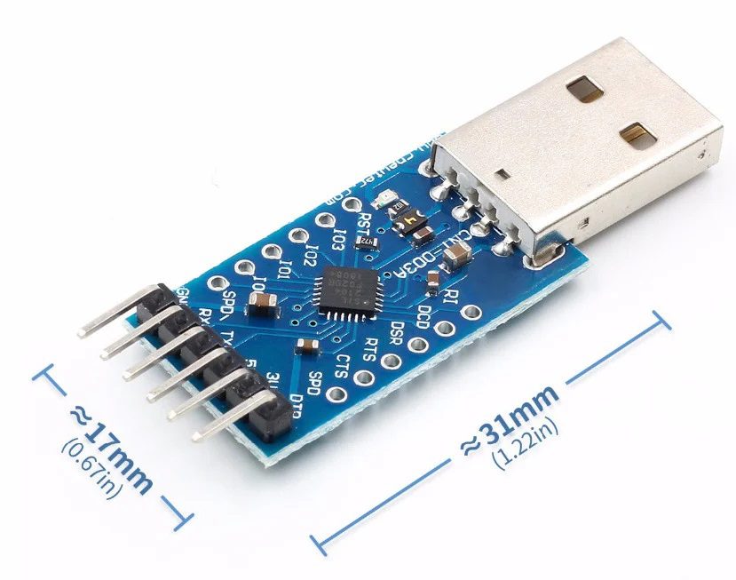 Módulo USB 2.0 a TTL UART CP2104 6 Pines con Cables Dupont Dimensiones de Módulo USB 2.0 a TTL UART CP2104 6 Pines con Cables Dupont para programación serial