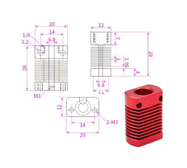 Disipador de aluminio 27x20x12mm para hotend CR-10 y Ender 3