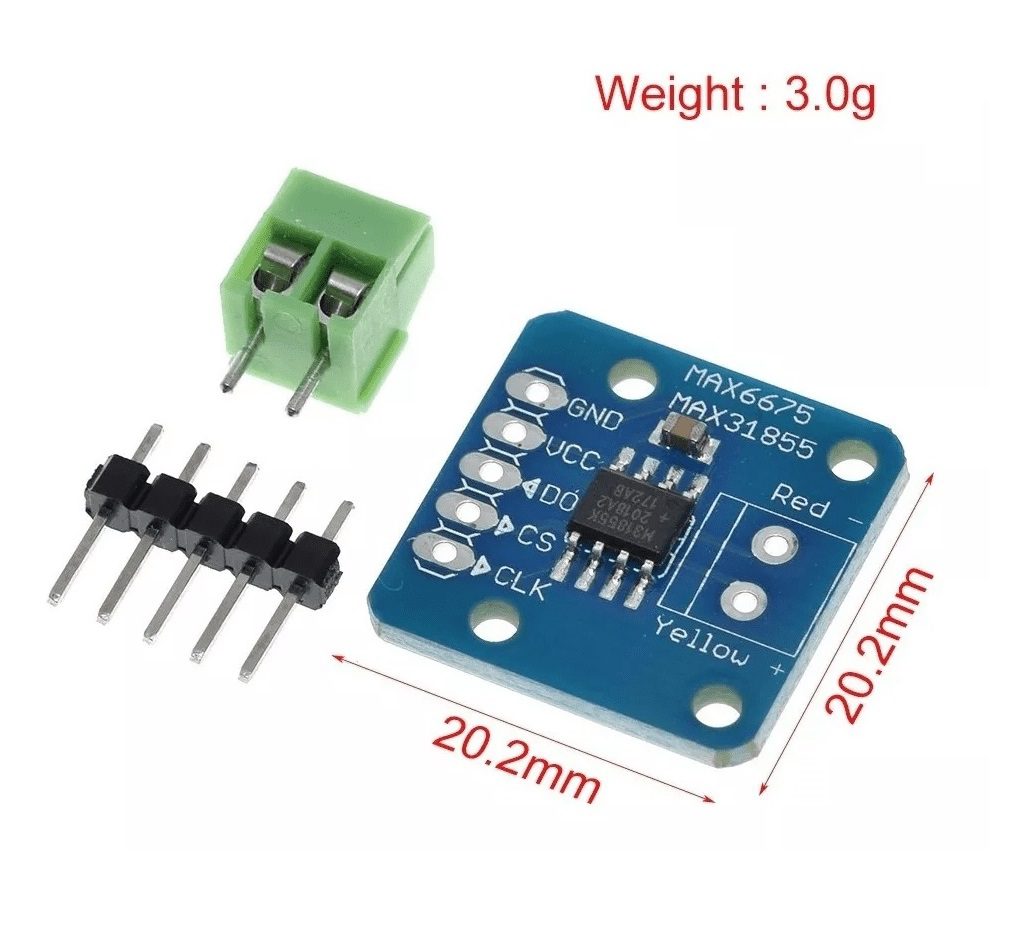 Módulo MAX31855 Convertidor Termopar Tipo K SPI Alta Precisión Dimensiones de Módulo MAX31855 Convertidor Termopar Tipo K SPI Alta Precisión para medición térmica