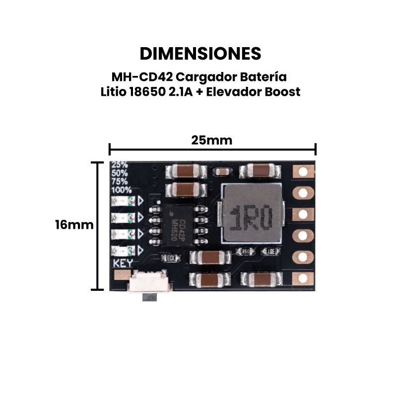 Modulo Controlador de Carga MH-CD42 1S para Baterías Li-Ion y Li-Po Dimensiones de Modulo Controlador de Carga MH-CD42 1S