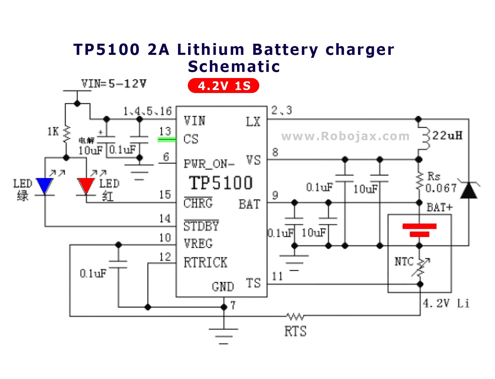 Modulo Controlador de Carga TP5100 1S-2S para Baterías Li-Ion y Li-Po Diagrama de Modulo Controlador de Carga TP5100 1S-2S