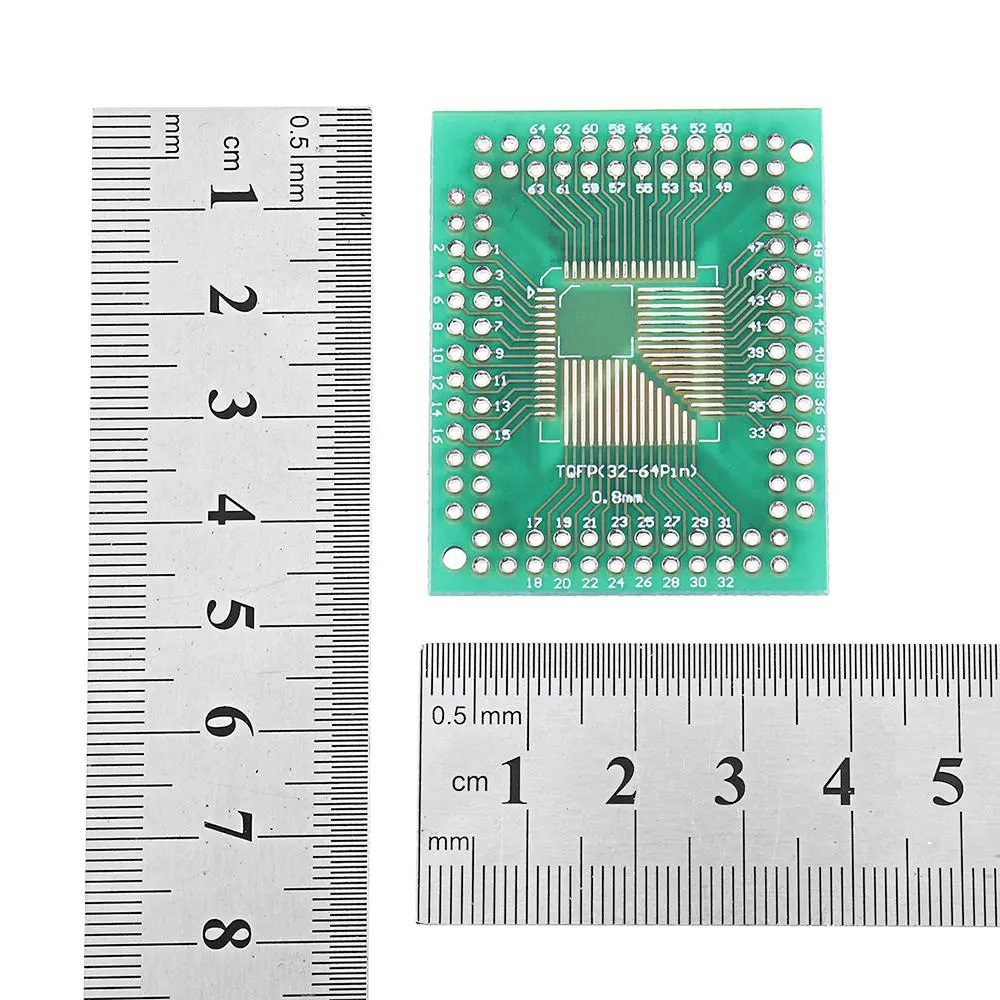 Placa Adaptadora QFP/TQFP/LQFP/FQFP 32/64 Pines a DIP 0.5/0.8mm Dimensiones de Placa Adaptadora QFP/TQFP/LQFP/FQFP 32/64 Pines a DIP 0.5/0.8mm para prototipado