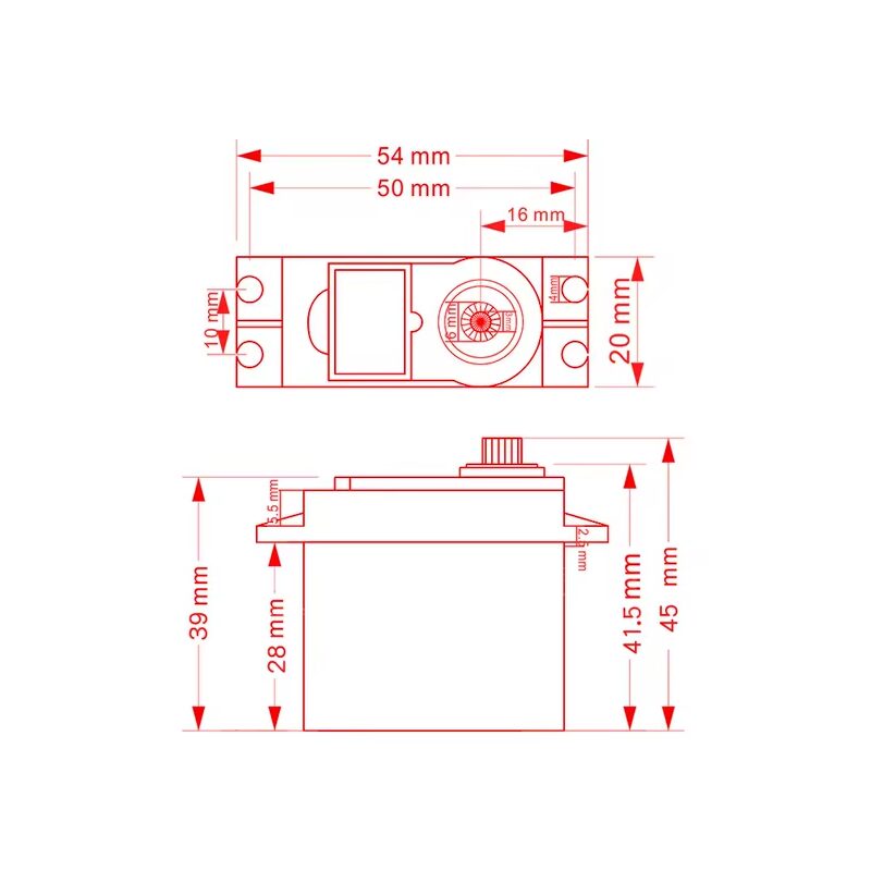 Servomotor MG945 Metal Gear Alto Torque 12kg 180° – Digital RC 4.8-6V Dimensiones de Servomotor MG945 Metal Gear Alto Torque 12kg 180° – Digital RC 4.8-6V para robótica