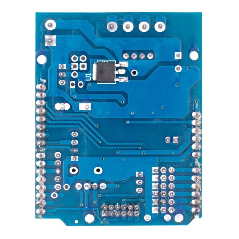 Shield Puente H L298P para Arduino - AR4844 | Controlador Dual de Motores DC y Paso a Paso Cara inferior de Shield Puente H L298P para Arduino controlador dual de motores DC y paso a paso