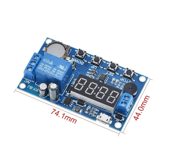 Temporizador Programable Cíclico XY-BJ 5–30V con RTC Dimensiones de Temporizador Programable Cíclico XY-BJ
