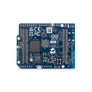 arjeta Arduino Uno Q mostrando su diseño con pines, puerto USB y microcontrolador, ideal para proyectos de electrónica y programación.
