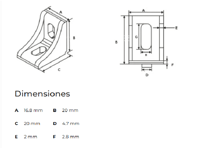 Ángulo Esquinero 2020 Mini para Perfil de Aluminio 20x20 Ángulo Esquinero 2020 Mini para Perfil de Aluminio 20x20 - Imagen 2