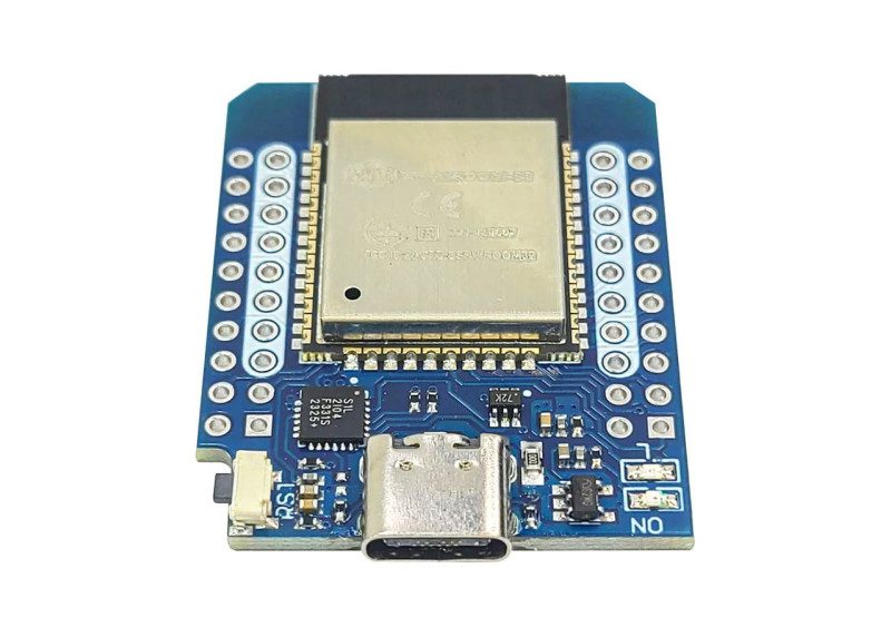 ESP32 Wemos D1 Mini - Placa de Desarrollo con Puerto USB Tipo C La placa ESP32 Wemos D1 Mini con puerto USB Tipo C, mostrando su diseño compacto, pines de conexión y componentes, ideal para proyectos IoT y automatización.