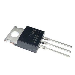 Transistor NPN 2SD880 de potencia, 60V y 3A, en encapsulado TO-220 para aplicaciones electrónicas.