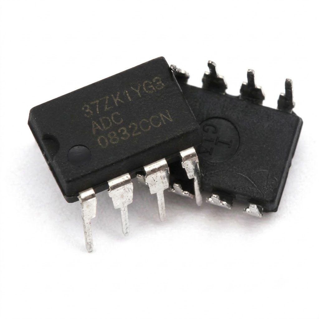 Convertidor Analógico a Digital ADC0832 8 Bits Serial DIP-8 Circuito integrado ADC0832 convertidor analógico a digital de 8 bits con dos canales y comunicación serial SPI en encapsulado DIP-8.