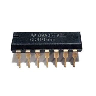 Circuito integrado CD4016BE CMOS con cuatro interruptores analógicos bidireccionales en encapsulado DIP-14.