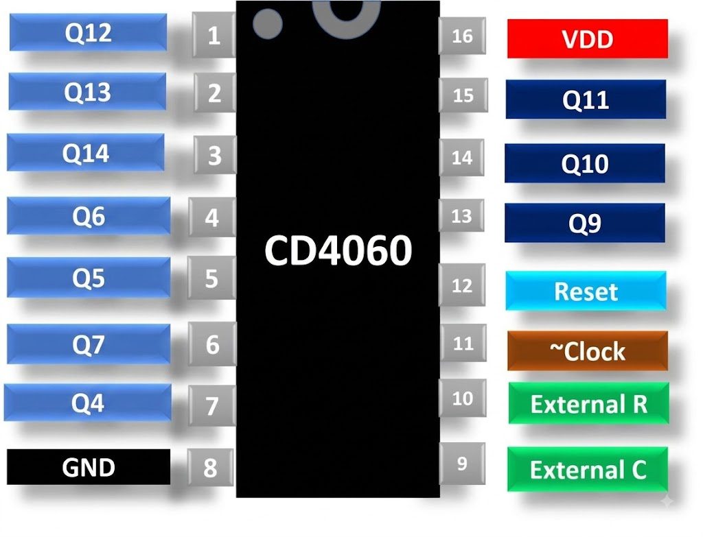 Contador Binario y Oscilador CD4060B DIP-16 Contador Binario y Oscilador CD4060B DIP-16 - Imagen 3