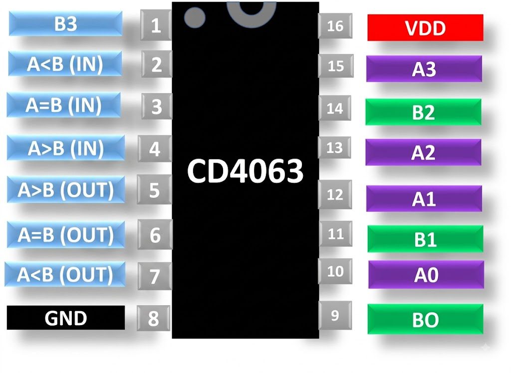 Comparador de Magnitud de 4 Bits CD4063B DIP-16 Comparador de Magnitud de 4 Bits CD4063B DIP-16 - Imagen 3