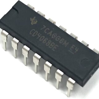 Circuito integrado CD4068B CMOS con compuerta lógica de 8 entradas NAND y AND en encapsulado DIP-14.