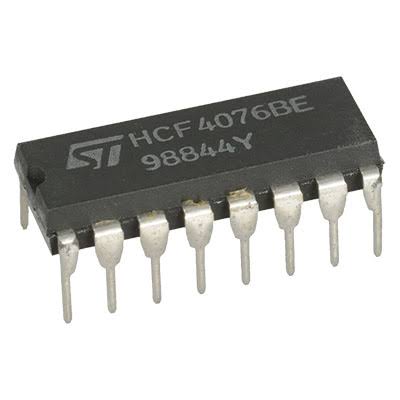 Registro CMOS de 4 Bits Tipo D CD4076 DIP-16 Circuito integrado CD4076 registro CMOS de 4 bits tipo D con salidas Tri-State en encapsulado DIP-16.