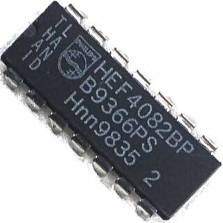 Circuito integrado CD4082B CMOS con dos compuertas AND independientes de cuatro entradas en encapsulado DIP-14.
