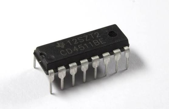 Decodificador/Latch BCD a Display de 7 Segmentos CD4511 CMOS DIP-16 Circuito integrado CD4511 decodificador BCD a display de 7 segmentos para cátodo común en encapsulado DIP-16.