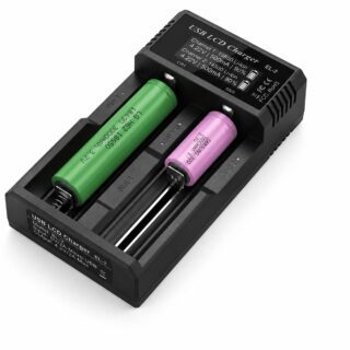 Cargador inteligente USB con pantalla LCD para baterías recargables 18650 de litio y baterías AA AAA Ni-MH con una o dos ranuras independientes.