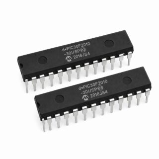 Microcontrolador dsPIC30F1010 de 16 bits con motor DSP y PWM para control digital de potencia en encapsulado DIP-28.