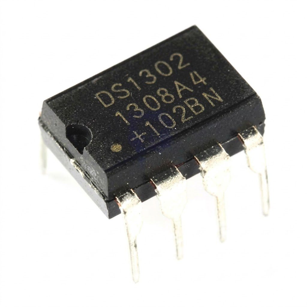 Circuito Integrado RTC DS1302 Reloj de Tiempo Real DIP-8 Circuito integrado DS1302 reloj de tiempo real RTC con memoria RAM y comunicación serial de 3 hilos en encapsulado DIP-8.