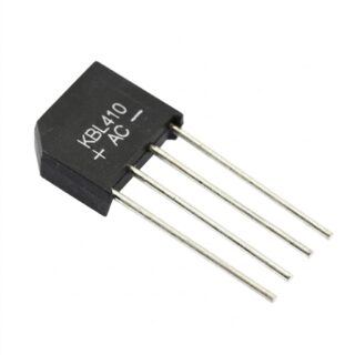 Puente rectificador KBL410 de silicio monofásico de 4A y 1000V en encapsulado KBL de cuatro terminales.