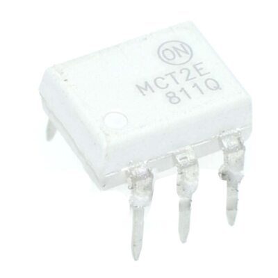 Optoacoplador MCT2 Fototransistor DIP-6 Optoacoplador MCT2 con salida de fototransistor NPN y encapsulado DIP-6 para aislamiento de señales electrónicas.