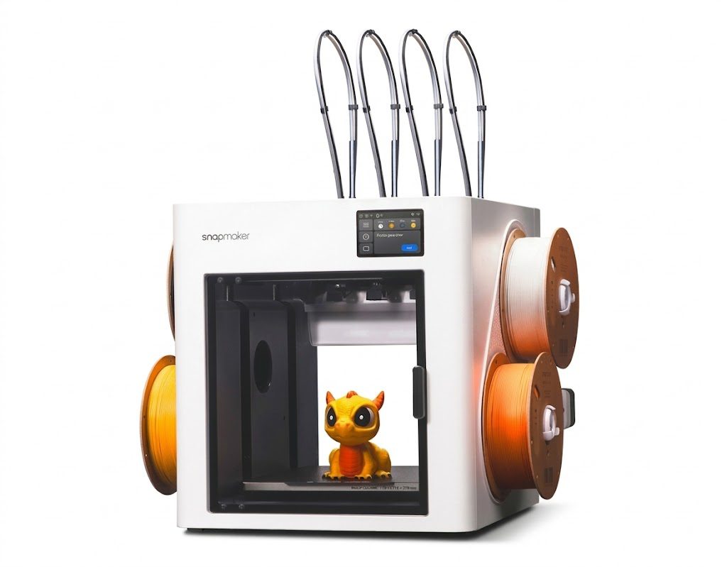 Snapmaker U1 Impresora 3D - Multi Filamento Impresora 3D Snapmaker U1 FDM con cinco cabezales independientes para impresión multicolor y multimaterial.