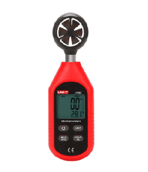 Anemómetro Digital UNI-T UT363 Medidor de Velocidad del Viento y Temperatura Anemómetro digital UNI-T UT363 para medir velocidad del viento y temperatura ambiente con pantalla LCD retroiluminada.