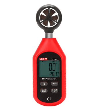Anemómetro Digital UNI-T UT363 Medidor de Velocidad del Viento y Temperatura Anemómetro digital UNI-T UT363 para medir velocidad del viento y temperatura ambiente con pantalla LCD retroiluminada.