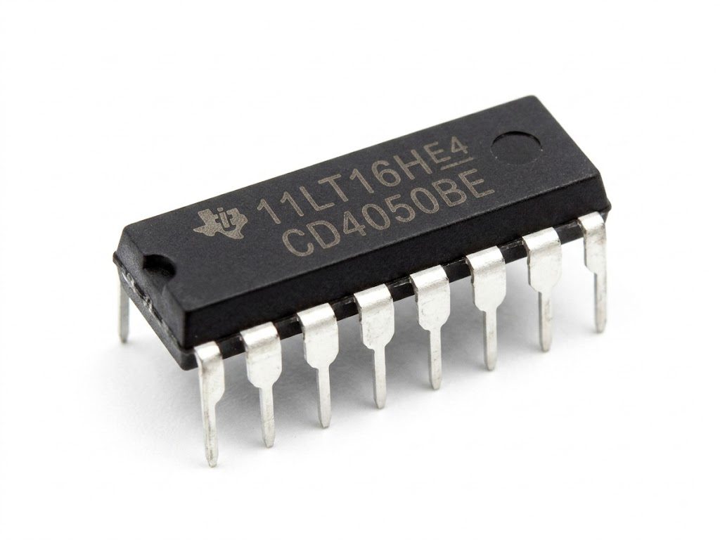 Buffer CMOS Hexagonal CD4050B DIP-16 Circuito integrado CD4050B CMOS con seis buffers no inversores y conversión de niveles lógicos en encapsulado DIP-16.