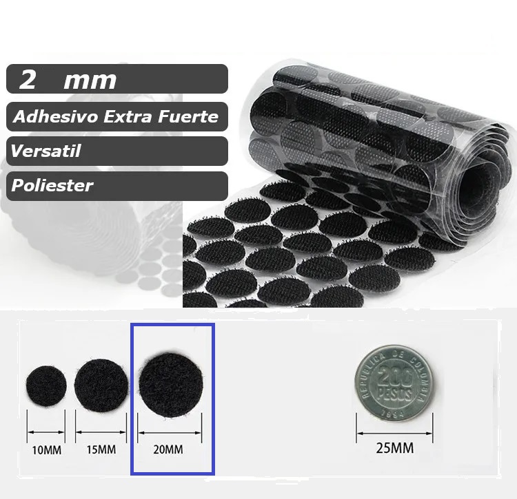 Velcro redondo adhesivo negro pequeño 100 unidades