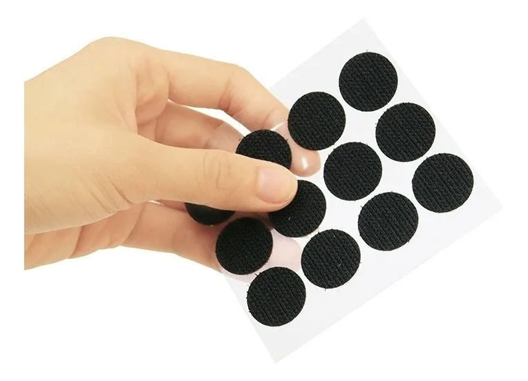 Círculos adhesivos de VELCRO® redondo Stick on negros - Pack 16 uds