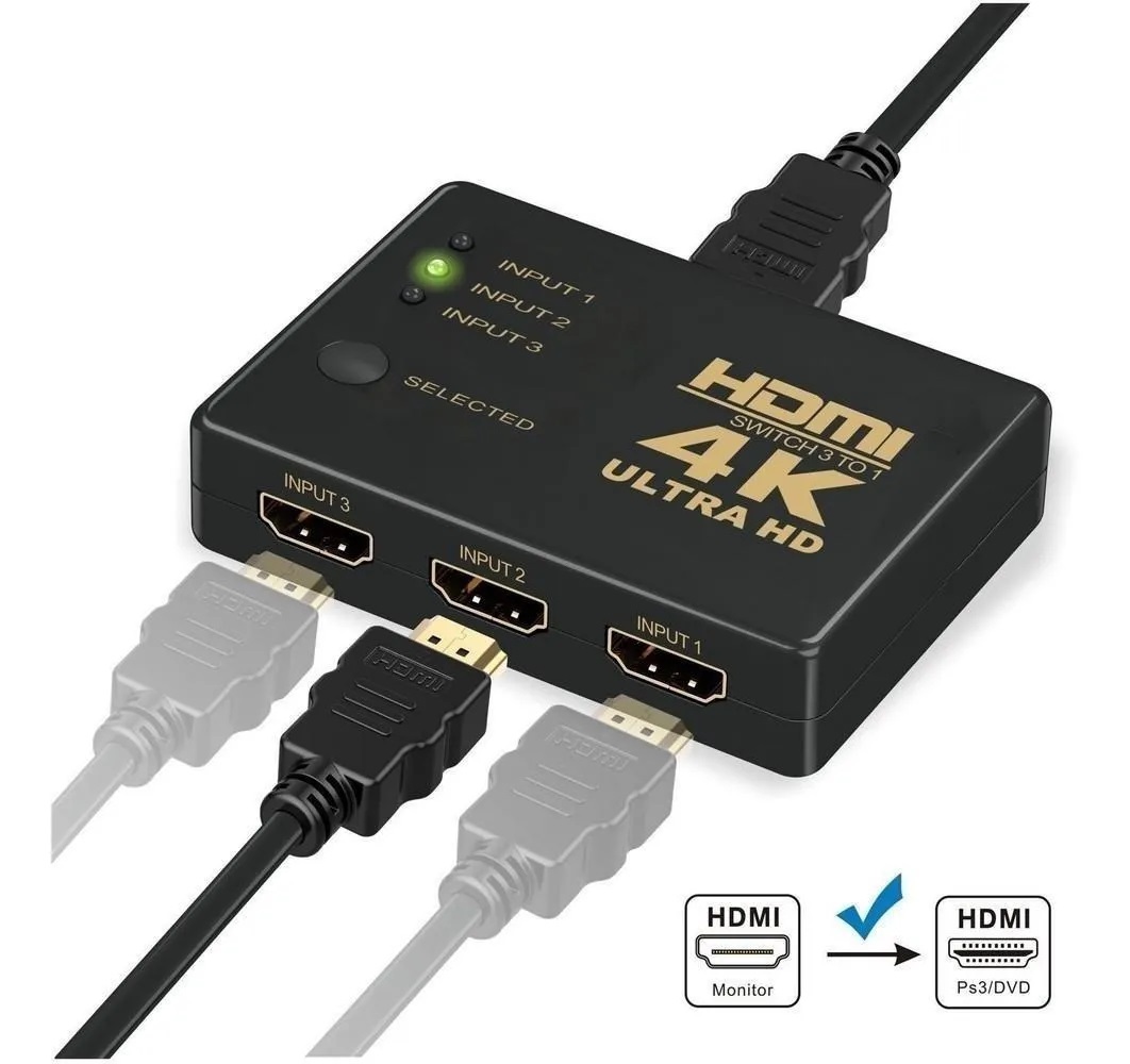 Switcher HDMI Cheelom - Agregar más puertos HDMI 1 SALIDA 3 ENTRADAS 