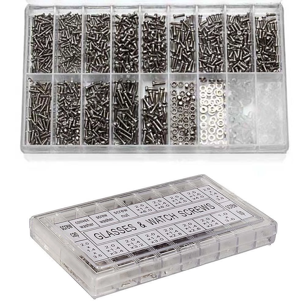 Caja de tornillos para gafas, relojes y celulares de 1000 piezas