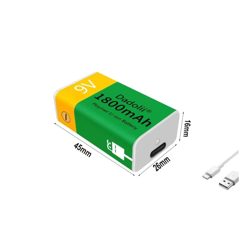 Batería Recargable 9V a 1800mAh USB-C