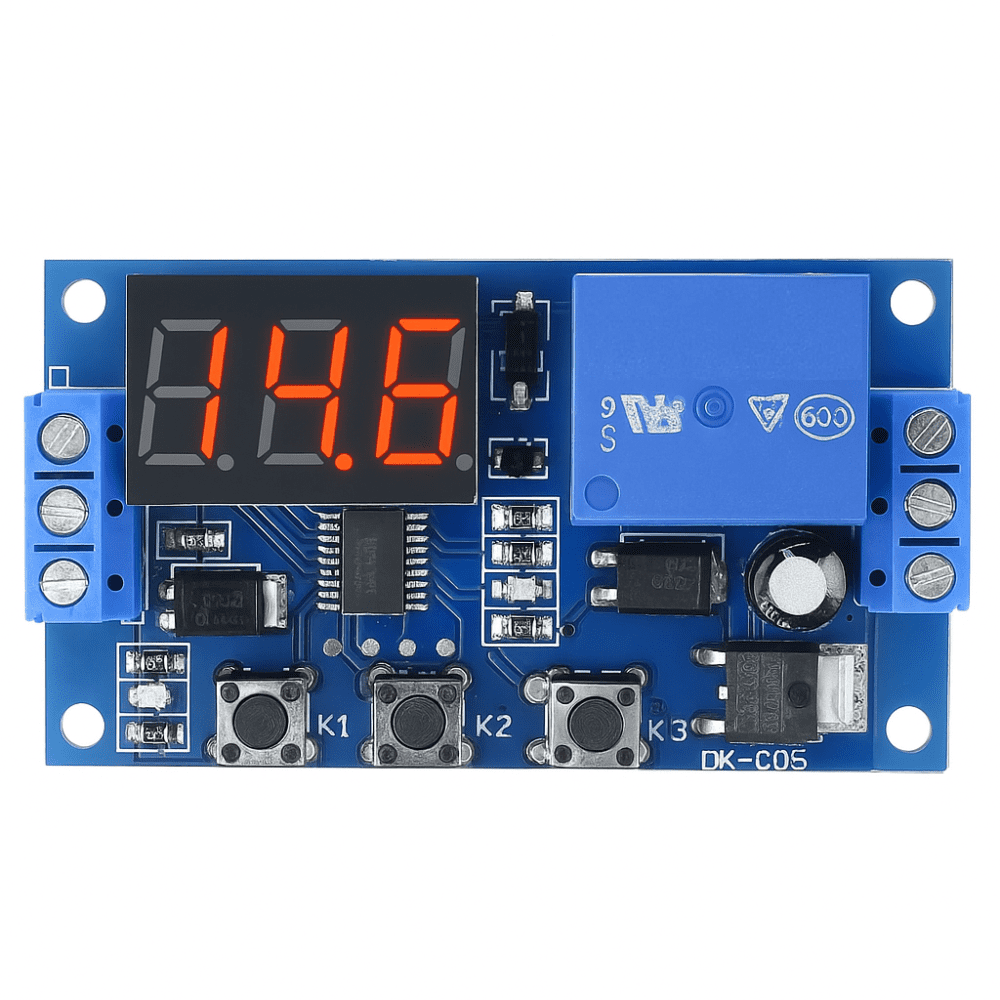 Módulo relé temporizador digital con zumbador y 3 botones DC 24V - Imagen 2
