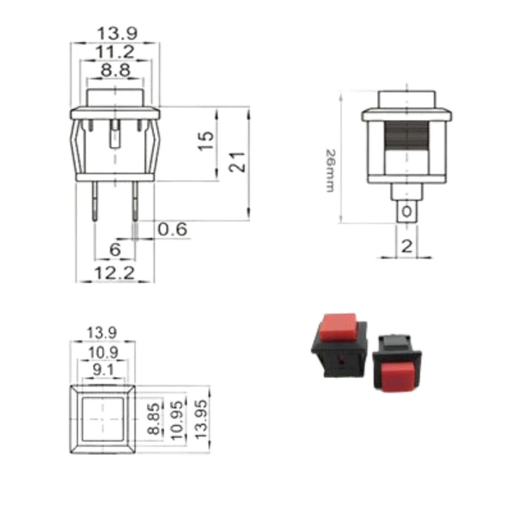 Switch Pulsador Interruptor Cuadrado14mm x 14mm 2PIN - Imagen 3