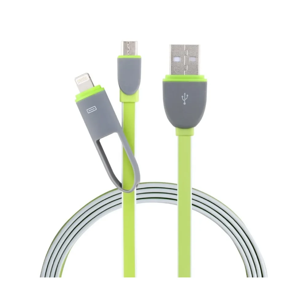 Cable Celular 2x1 para Android Micro USB y Lightning iPhone (Verde)