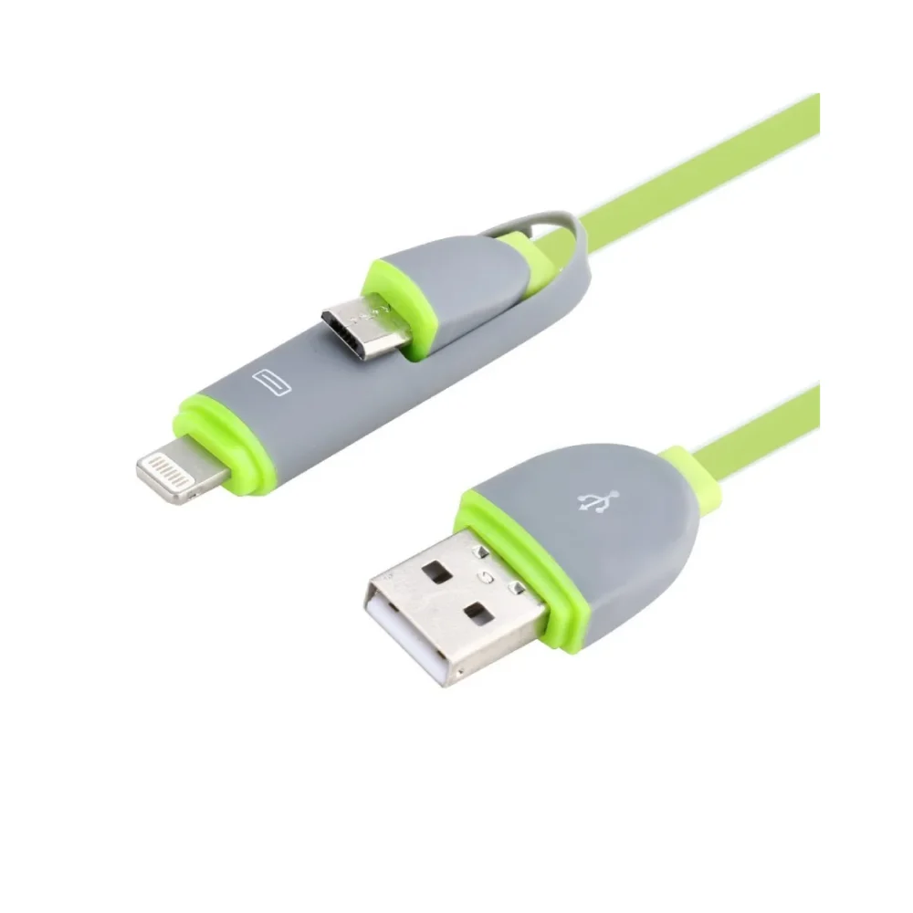 Cable Celular 2x1 para Android Micro USB y Lightning iPhone (Verde) - Imagen 2