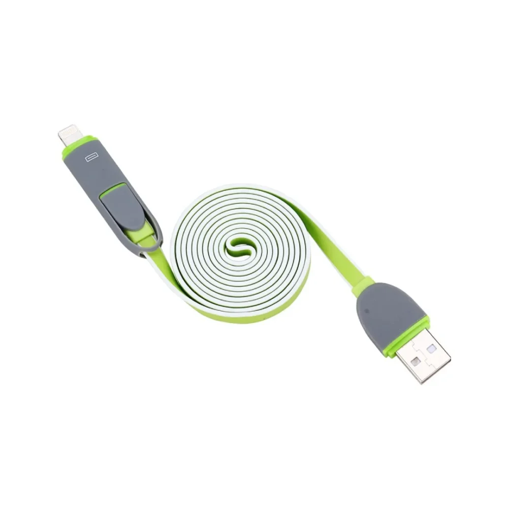 Cable Celular 2x1 para Android Micro USB y Lightning iPhone (Verde) - Imagen 3
