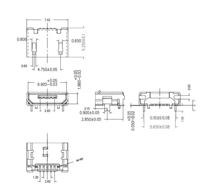 Conector Micro USB Tipo B Hembra SMD para PCB - Imagen 4