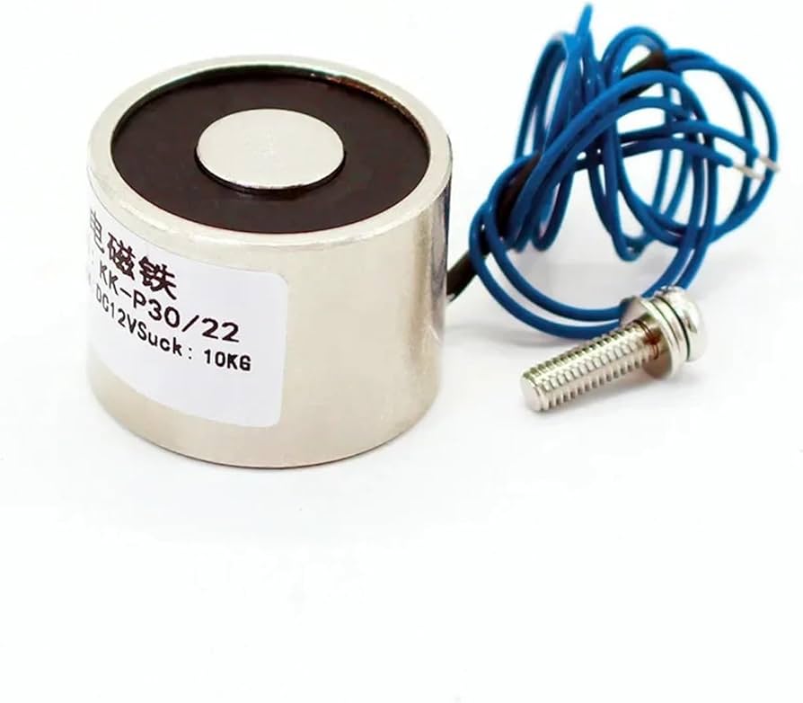 Electroimán Solenoide Mini de 5V-12V / 300mA - Fuerza de Empuje 500g mini electroimán solenoide mostrando su estructura metálica con núcleo móvil, ideal para aplicaciones de automatización y control mecánico.